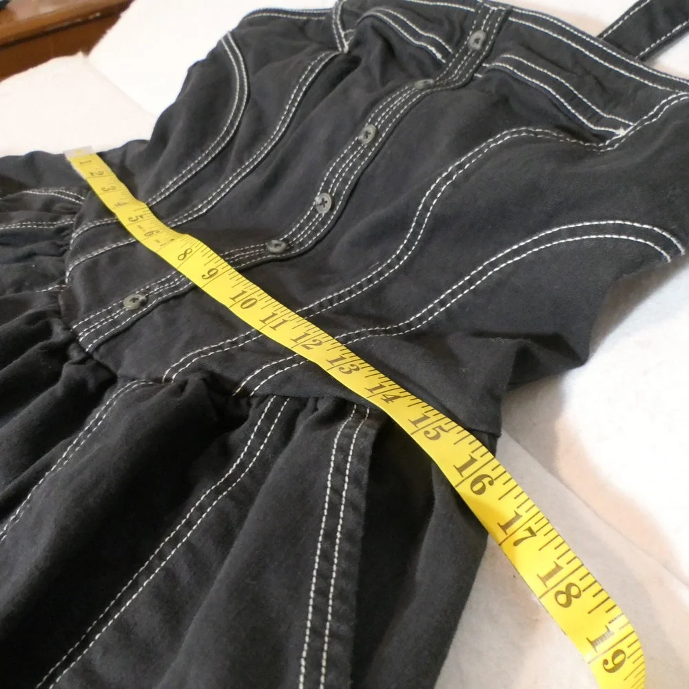 Pilcro Womens Dress L Black Contrast Stitch Denim Midi Corset Goth Romantic Edgy